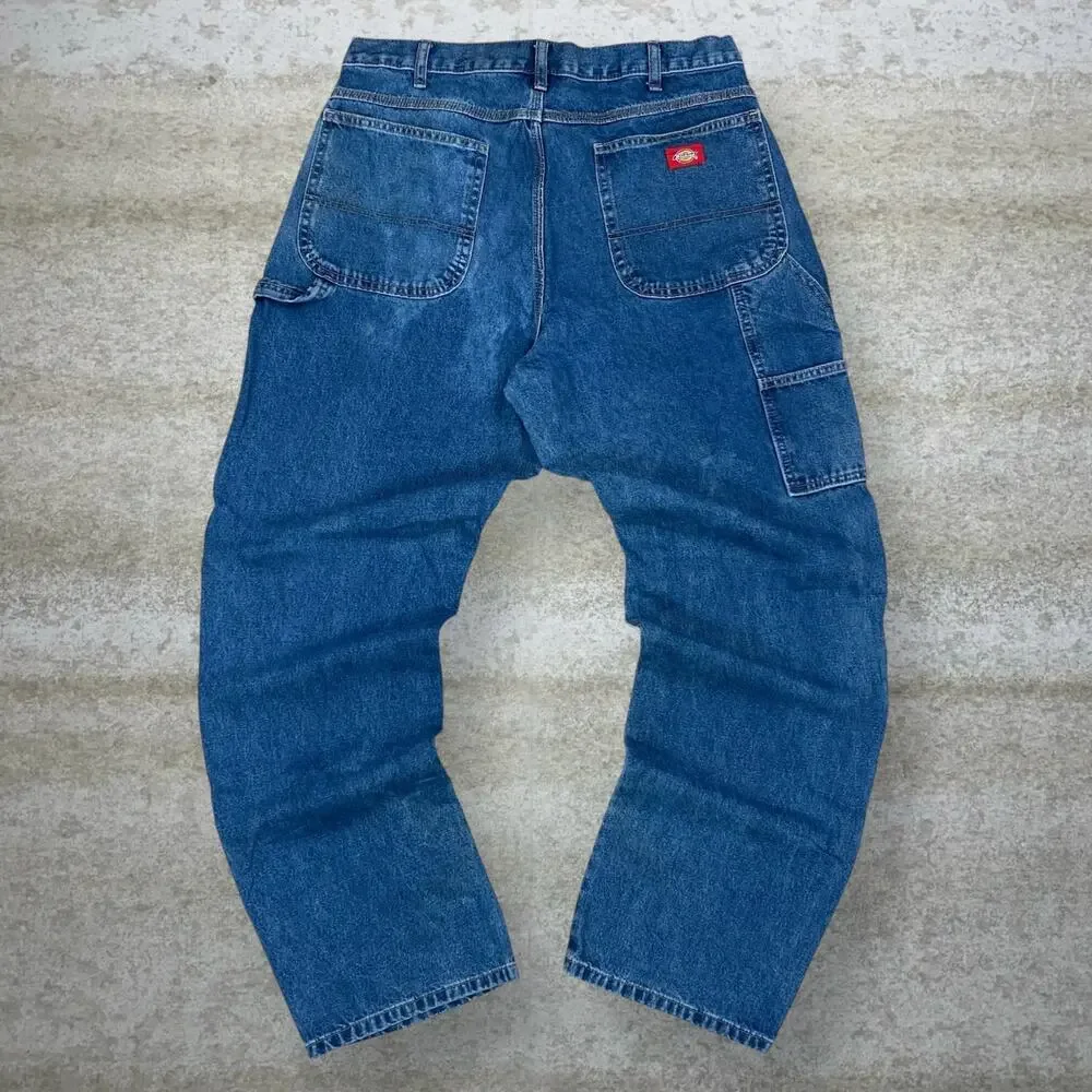 Vintage 90s Dickies Carpenter Jeans 36x34 Baggy Wide Leg Fit Medium Wash Denim